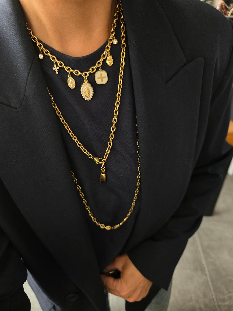 COLLANA MAGLIA OVALE CHARMS RELIGIOSI